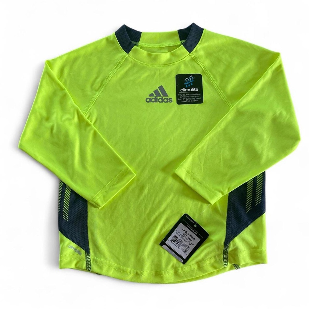 Adidas Kids Bright Neon Green Long Sleeve Shirt w/ Charcoal Gray Accents